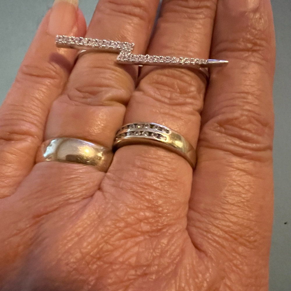 .925 Silver Lightning Bolt Double Ring - image 4
